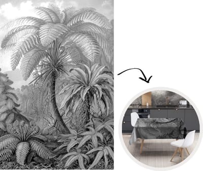 Tafelkleed - Tafellaken - 180x260 cm - Planten - Zwart wit - Design - Illustratie - Botanisch - Binnen en Buiten