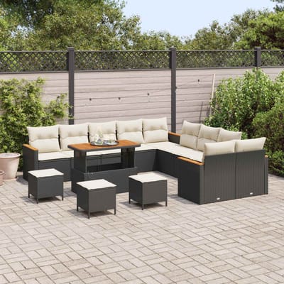 vidaXL - Tuinbank - Set - 14 - st - Zwart - poly - rattan
