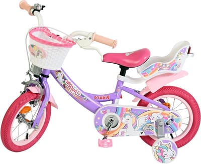 Kinderfiets - Meisjesfiets Eenhoorn - Leren Fietsen - Met Poppenzitje - 12 Inch - Paars
