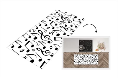 Keukenloper - Loper keuken - Muziek - Patronen - Zwart Wit - 120x50 cm - Keukenloper vinyl