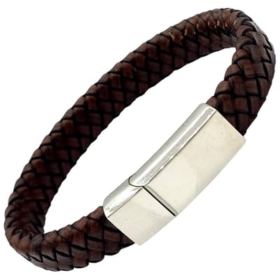 Rhylane – Rough & Rucket - Armband Leder & Staal – Bruin – Maat S/M (18.5 cm)
