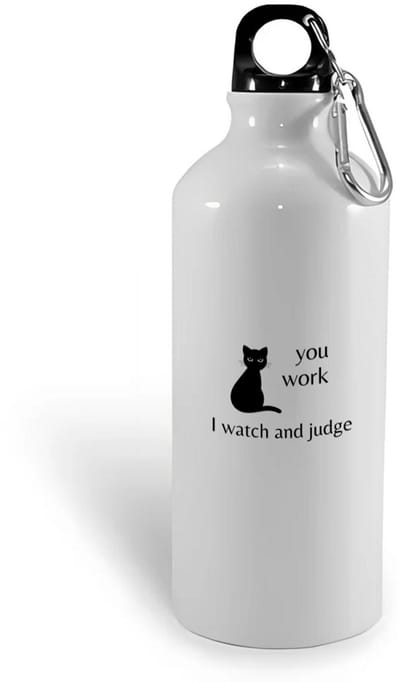 Hacebo® - you work I watch and judge waterfles - Quotes - mensen die houden van quotes - kat - quotes - verjaardagscadeau - verjaardag - cadeau - kado - geschenk - gift - water fles - 400ML