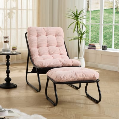 Intebiki loungestoel met poef - ergonomisch tuinstoelen - 65 x 78 x 86 cm - terrasstoelen - Geschikt voor woonkamer, slaapkamer of kantoor - Rose
