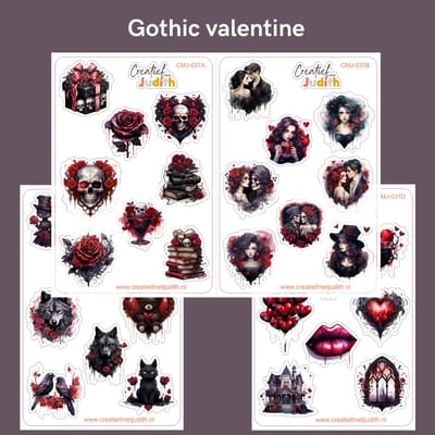Bullet Journal Stickers - Planner Agenda Stickers - Gothic valentine stickers - 4 stickervellen - donker - Scrapbook stickers - Deco stickers - zwart rood stickers - volwassenen en kinderen