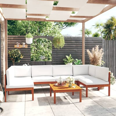 vidaXL - 7-delige - tuinloungeset - met - kussens - crèmekleurig - acaciahout - en - touw