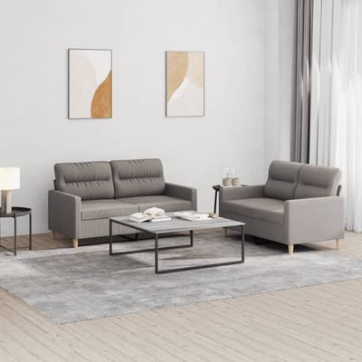 vidaXL - 2-delige - Loungeset - met - kussens - stof - taupe