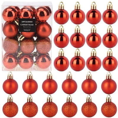 Kerstballen Set Onbreekbaar Rood 3 cm 24 stuks - Kerstdecoratie