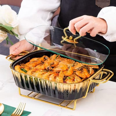 Buffet Server Set - Voedselwarmer Warmhoudlade - Feesten Buffet - Keramiek Ijzer - Meerdere Maten - Zwart