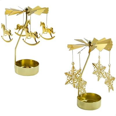 Dailygoods- Kaarsenhouder Gouden Metalen Kandelaars - Draaibare Theelichthouder - 2 Stuks - Decoratie voor Halloween/Kerst - Diameter 4,6 cm - Kandelaar