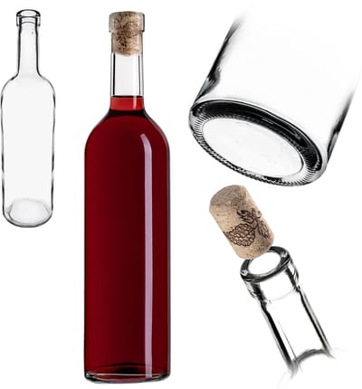 KADAX wijnfles met kurk bordeaux 0,75 l 750 ml glazen ciderwijnflessen