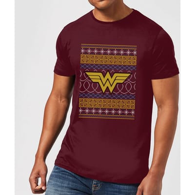 DC Wonder Woman Knit Men's Christmas T-Shirt - Burgundy - S