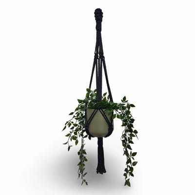Plantenhanger 'Funky' - Kies kleur en lengte - Zwart - 80 cm lang - Katoenkoord - Geschikt voor Pot met Diameter t/m 20 cm - Handgemaakt in ons Macramé Atelier - Prijs per Stuk - Let op: Exclusief Pot - Inclusief Verzendkosten