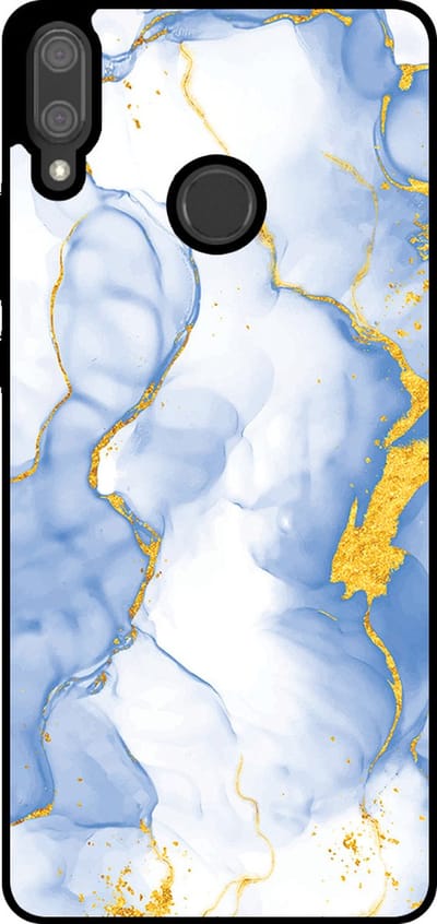 Smartphonica Telefoonhoesje Geschikt voor Huawei Y9 (2019) met Lichtblauw Goud Marmer Opdruk - TPU Backcover Case Lightblue Gold Marble Design geschikt voor Huawei Y9 (2019)