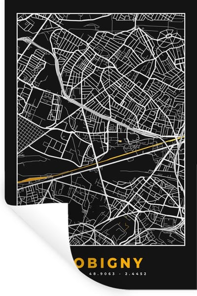Muurstickers - Sticker Folie - Stadskaart – Plattegrond – Kaart – Frankrijk - Bobigny - 20x30 cm - Plakfolie - Muurstickers Kinderkamer - Zelfklevend Behang - Zelfklevend behangpapier - Stickerfolie