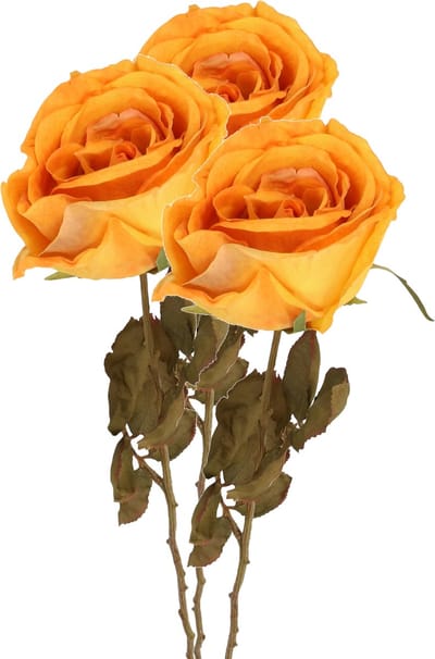 Top Art Kunstbloem roos Calista - 3x - perzik oranje - 66 cm - kunststof steel - decoratie bloemen