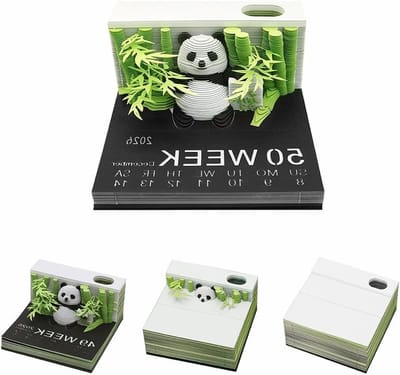 LOMUG 3D-notitieblok, kalender 2026, panda, scheurkalender, 3D 2026, afscheurkalender, 3D panda, papierkunst met houder, tijdstuk, tafelkalender, memopad, kalender, creatieve panda, doe-het-zelf
