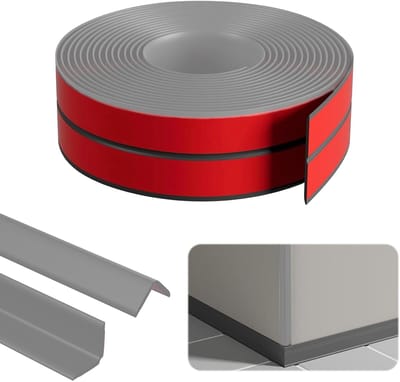 Zelfklevend, 1cm x 1cm x 12m Hoekprofiel Zelfklevend, PVC Flexibel Zacht Sokkelprofiel Grijs, Randbescherming Zelfklevend, Flexibel Hoekprofiel Zelfklevend voor Deuren, Ramen, Muren