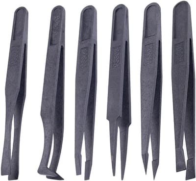 Anti-Statisch Pincet - Koolstofvezel Gereedschap - Elektronica Reparatie - Antislip Elastische Tip - 120 mm Lengte - Zwart