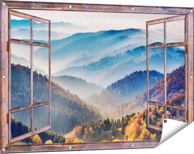 Gards Tuinposter Doorkijk Heuvel Landschap van het Zwarte Wout Bos - 120x80 cm - Tuindoek - Tuindecoratie - Wanddecoratie buiten - Tuinschilderij