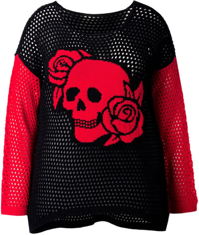 Angel of Style - Dames - Trui relaxed fit opengewerkt breisel doodshoofd - Zwart - Maat 42+