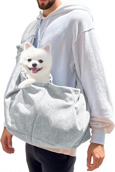 Famanu – Hondendraagdoek, hondenschoudertas tot 7,5 kg, grijs Snuggle Sling hond, diertransportdrager voor wandelingen, activiteiten in de open lucht