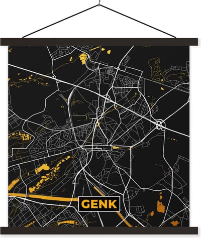 Posterhanger incl. Poster 60x60 cm - Schoolplaat - Plattegrond - Enk - Goud - Kaart - Stadskaart - Textielposter - Zwarte latten - Stadskaart