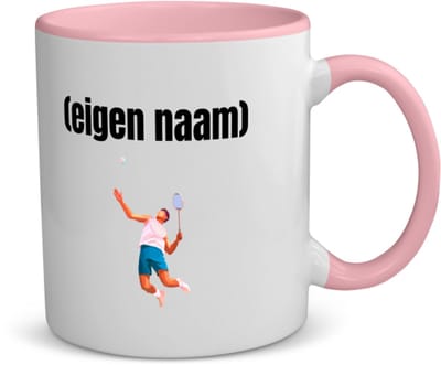 Akyol - badminton met man koffiemok - theemok - roze - Badminton - badmintoners - met eigen naam - badminton liefhebbers - cadeau - kado - 350 ML inhoud