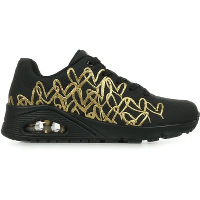 Skechers Uno - Golden Heart Dames Sneakers - Zwart