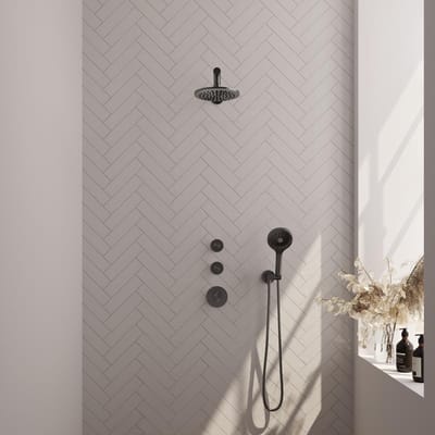 Brauer Gunmetal Carving Thermostatische Regendoucheset Inbouw - Hoofddouche 20 cm - Rechte Wandarm - Handdouche 3 Standen - Doucheslang - Wandaansluitbocht - Gunmetal