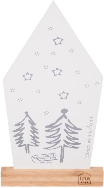 UNUS® Staander decoratieve huis met bomen slee en sterren wit