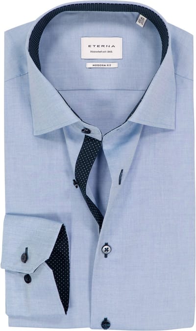 ETERNA modern fit overhemd - fijn Oxford heren overhemd - lichtblauw (blauw gestipt contrast) - Strijkvrij - Boordmaat: 41 (EU maat: L)