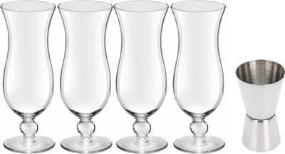 4x Cocktailglazen / blue hawaii glazen transparant 440 ml - Met RVS maatbeker / barmaatje 2-in-1 15/30 ml