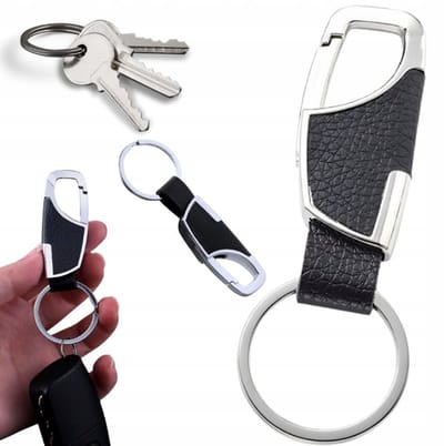 Actie4you® - Metalen Sleutelhanger met Kunstleren Band – Sleutelhanger met Karabijnhaak – 1 Stuk - Zwart