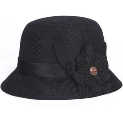 Chapeau Cloche en Lin Vintage Chapeau en Feutre Doux Élégant Chapeau Seau Européen Motif Floral Chapeau Fedora Chaud Extérieur black