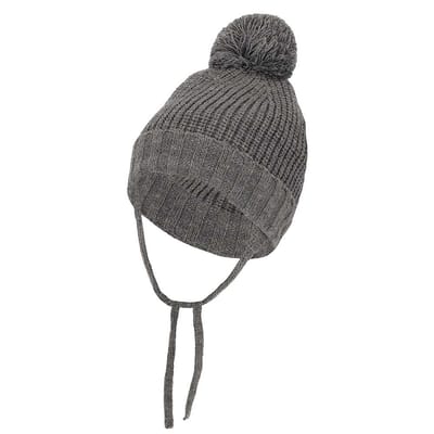 Sarlini - Wintermuts jongens - Ribbed - Midden Grijs - Pompon - 2 t/m 4 jaar