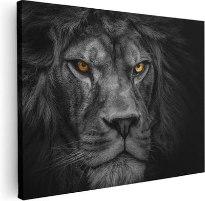 Artaza Canvas Schilderij Leeuwenkop - 40x30 cm - Klein - Muurdecoratie Dieren - Wanddecoratie Woonkamer - Kamer Accessoires Zwart Wit