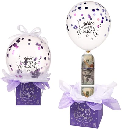 Solidchoice - Dailygoody - Trekgeldballondoos - Geldcadeau - Verrassende verjaardagservaring - Paars - Grappige ballonset - Perfect voor vriendin of vrouw - Inclusi