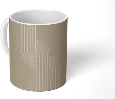 Mok - Koffiemok - Parallelle lijnen - Lichte textuur - Beige - Mokken - 350 ML - Beker - Koffiemokken - Theemok