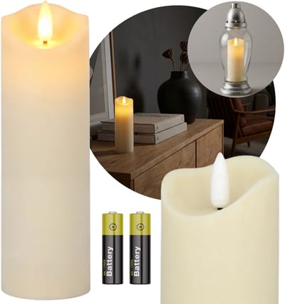 Beige LED-kaars, vlam-effect, batterijgevoede inzet voor grafkaarsen 17,5 cm