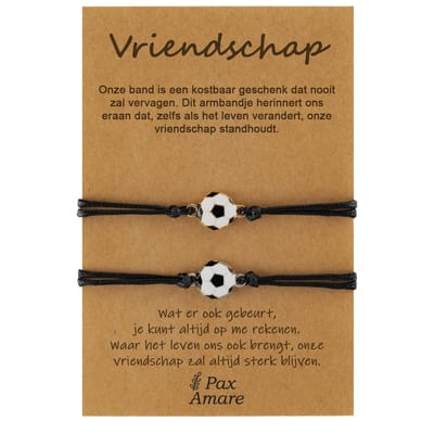 Vriendschapsarmbandjes voor 2 "Vriendschap" - Voetbal - BFF Armbandjes met Cadeau Kaartje - Zilverkleurig - Elastisch Verstelbaar - Pax Amare