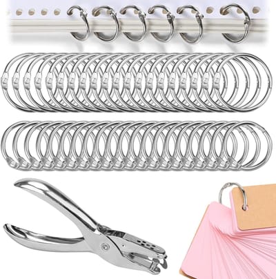 100 boekringen met perforator 20 mm 25 mm ringbanden, ordnerringen, inbindringen, indexkaartringen, ringbanden, zilveren boekringen voor losbladig scrapbook, album en boekbinden, doe-het-zelf