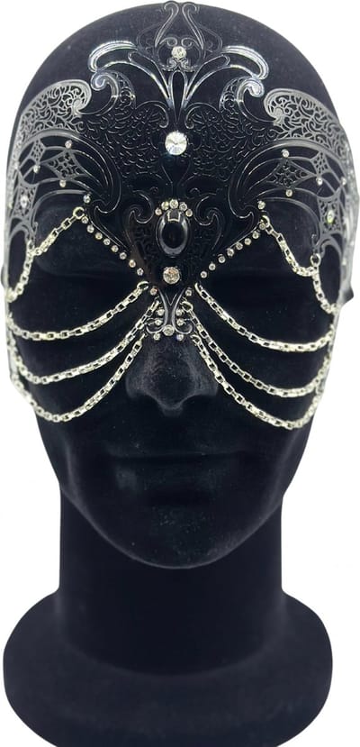 Luxe masquerade masker - metaal met kettinkjes en strass - Venetiaans masker vrouw - gemaskerd bal maskers - carnaval masker - gala masker