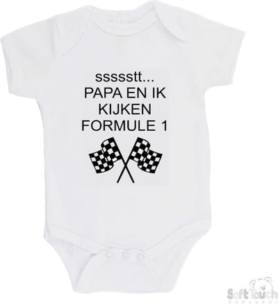 100% katoenen Romper "ssssstt Papa en ik kijken Formule 1" Unisex Katoen Wit/zwart Maat 62/68
