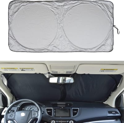 Famanu – Voorruit zonnescherm 240T Premium Stof voor Auto SUV Trucks Minibusjes Zonneschermen Houdt uw voertuig Koel Hitteschild (Medium)