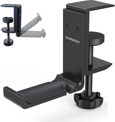 Headset Holder, Foldable Headphones Stand Made of Aluminium Universal Headphone Holder with Cable Organiser Headphone Stand for All Gaming Headset and Bluetooth Headphones (Black)