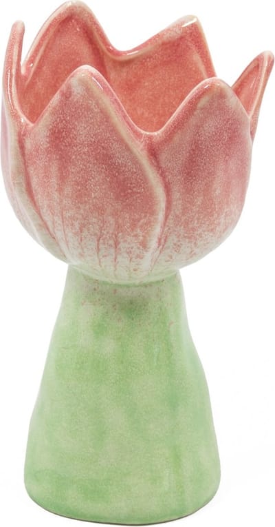 HomeBound by KY | Aardewerk vaas tulp roze | 8,5x8,5x15,3cm | bloemenvaas keramiek bloem roze