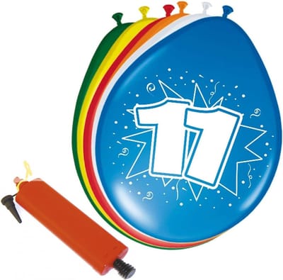Folat - Verjaardag ballonnen pakket 11 jaar - 32x stuks met ballonpomp