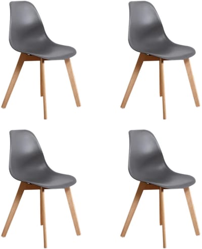 KITO - Eetkamerstoelen - set van 4 grijze eettafelstoelen met beukenhouten poten