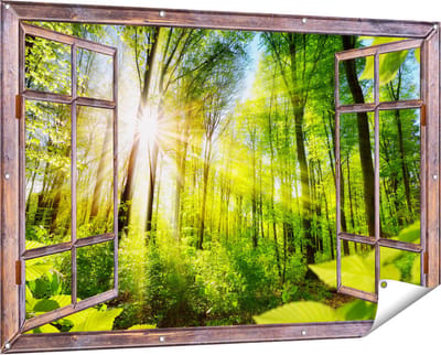 Gards Tuinposter Doorkijk Weg Omringd met Bomen in het Bos - 150x100 cm - Tuindoek - Tuindecoratie - Wanddecoratie buiten - Tuinschilderij