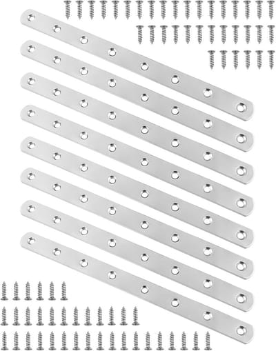 8x Platte Hoekbeugels 245x19mm RVS Geperforeerd - Metalen Montagebeugels met Schroeven
